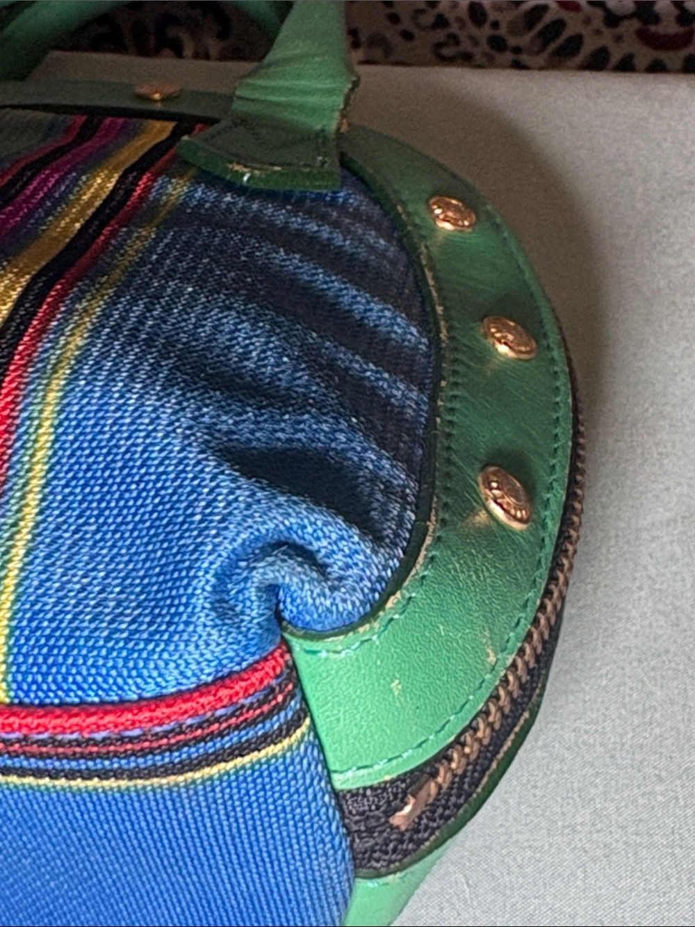 Gianni Versace Sunburst Multi-Color Striped Canvas Mini Bowler Bag - Picture 10 of 16